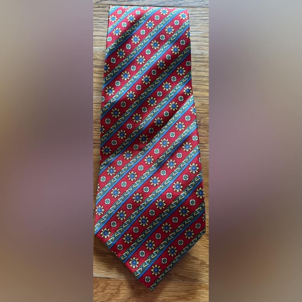Marco Polo Italian Style 100% Silk Men’s Tie, Red/Yellow/Blue, NWOT
